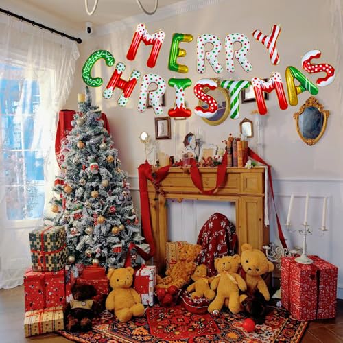 Christmas Balloons Banner Set with 'Merry Christmas' Letters - Festive Party Decorations