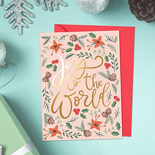 24 Gold Foil Christmas Cards Set with Red Envelopes - Holiday Greeting Cards