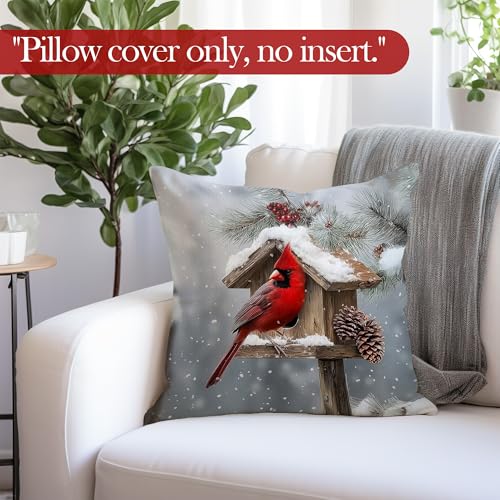 LRyeisahh Xmas_4 Christmas Cardinal Throw Pillow Cover 18x18 Rustic Farmhouse Holiday Decor