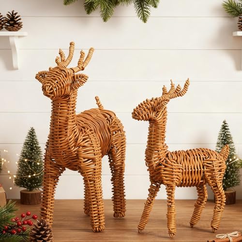 Bucherry 2-Pack Rattan Woven Christmas Reindeer Decor Set