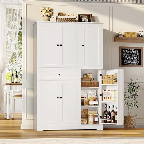 68-Inch Freestanding Kitchen Pantry Storage Cabinet with Drawer, White