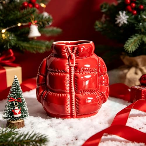 Puffer Jacket Shaped Ceramic Mug - Quilted Coat Design Coffee Cup, Novelty Drinkware