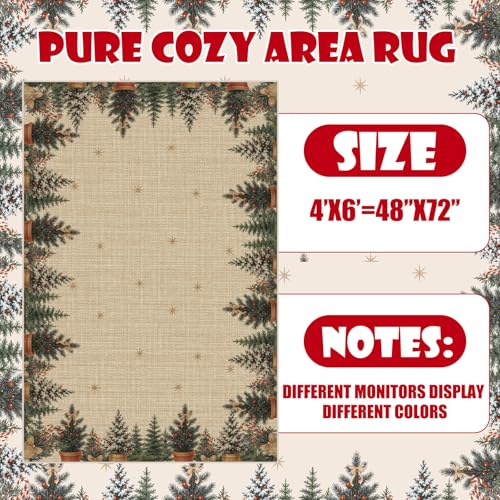 Breling Pine Berry Christmas Area Rug 4x6 ft - Holiday Red & Green Floor Decor