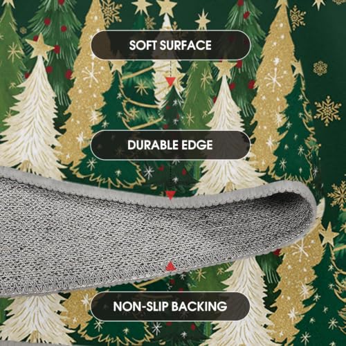 Artoid Mode 2' x 6' Green Xmas Tree Snowflake Runner Rug – Non-Slip, Washable Hallway/Bedroom Decor