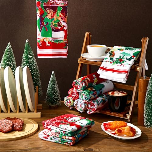 FuWeave 12 Pack Christmas Kitchen Towels - Holiday Dish Towels for Kitchen & Housewarming Gift