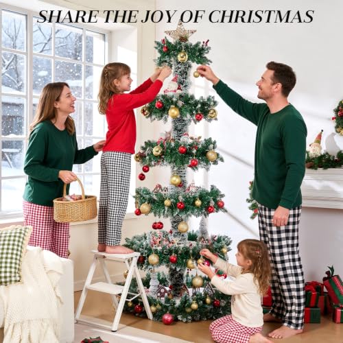 6-Tier Wooden Christmas Tree with Shelves - Holiday Village Display Stand