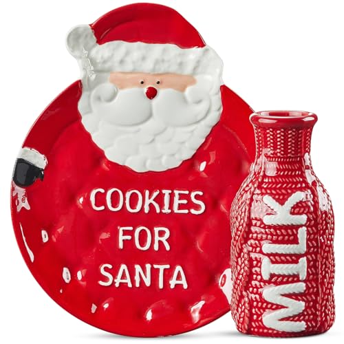 Cookies for Santa Plate and Milk Jug Set - Festive Holiday Ceramic Decor