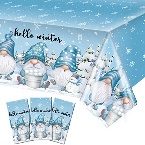 Frienda 3 Pack Winter Gnome Tablecloths 108x54 Inch Snowflake Holiday Cover