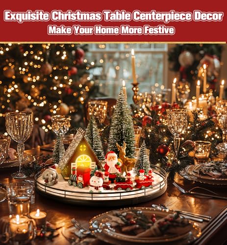 12-Piece LED Christmas Village Centerpiece Set with Rotating Oak Lazy Susan