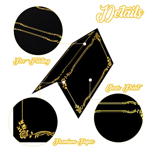 100 Pcs Black Place Cards with Gold Foil Border and Pen for Weddings