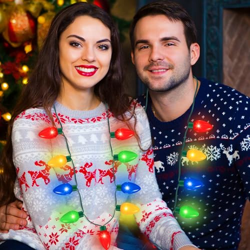 QZYL 4-Pack Light Up Christmas Necklaces 40 Inches with 9 LEDs & 3 Modes