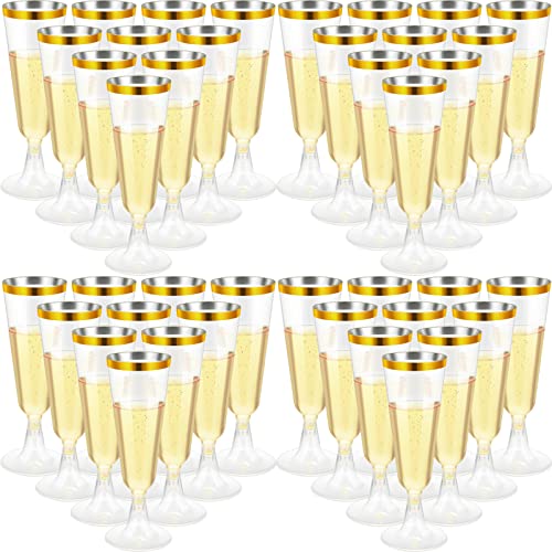 150 Pcs Plastic Champagne Flutes Bulk Gold Rim Disposable Party Drinkware