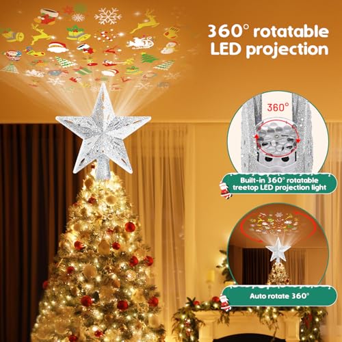 Lighted Christmas Tree Topper Star with 6-Mode LED Rotating Projector