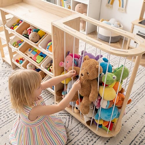 4-in-1 Kids Toy Storage Organizer with Bookcase and Plushie Zoo