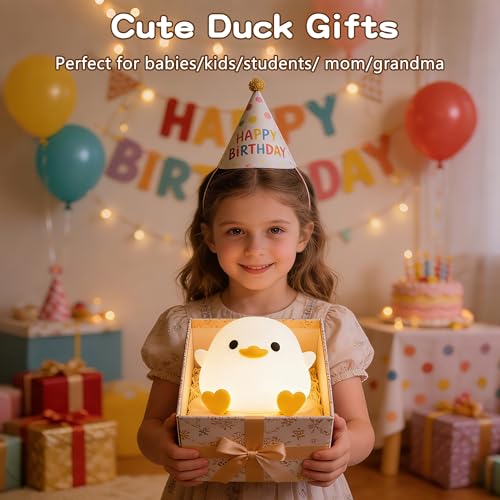 Cute Duck Night Light, Rechargeable Squishy Silicone Nursery Lamp