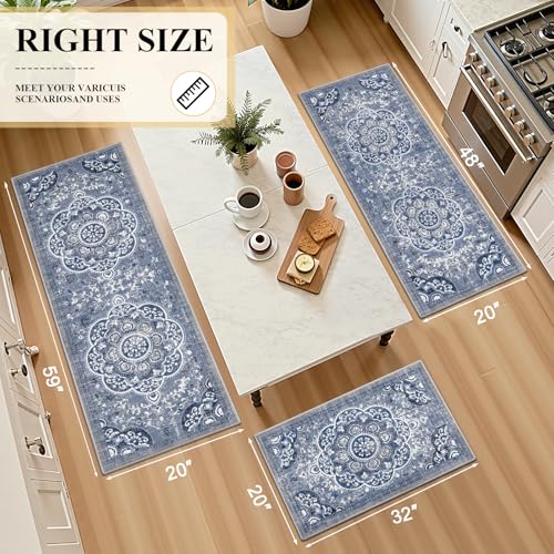 3-Piece Washable Kitchen Rug Set, Non-Slip Farmhouse Floor Mats for Kitchen