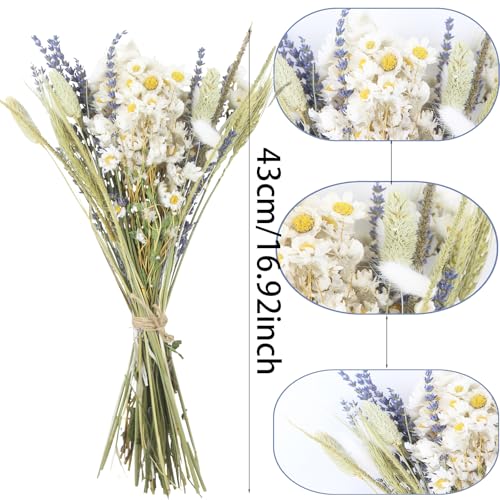 17-Inch Natural Dried Flower Bouquet for Farmhouse Table Decor