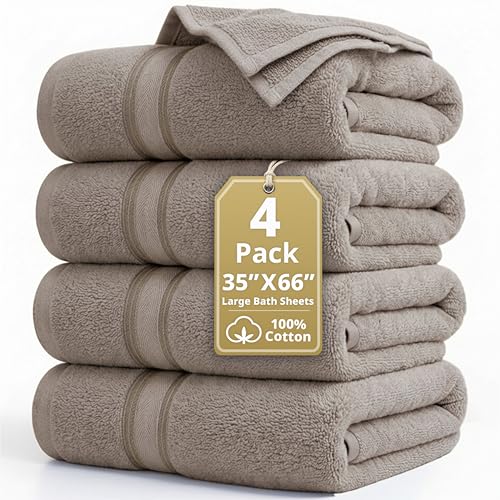 Oversized Cotton Bath Sheets - 35" x 66" Soft Absorbent Towels - 4 Pack