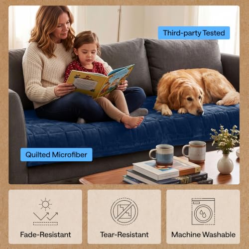 Oversized Slip Resistant Plush Quilted Sofa Cover Blanket - Navy, 78x28 Inches