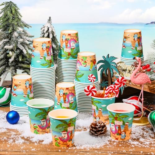 Jingmore 100 Pack Christmas Paper Cups – 8 oz Disposable Holiday Cups with Snowman/Santa Decor