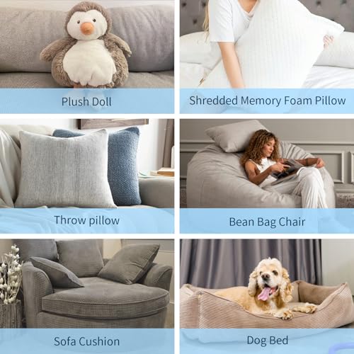 Shredded Memory Foam Filling 10lbs, Soft Bean Bag Refill and Pillow Stuffing