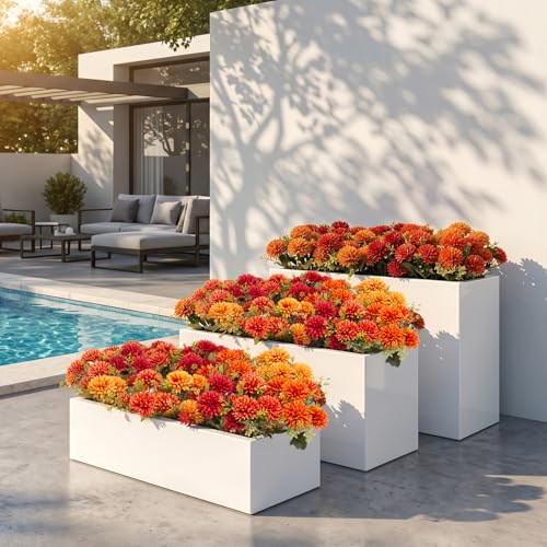 12 Pack Outdoor Artificial Fall Flowers - UV Resistant Fake Chrysanthemums