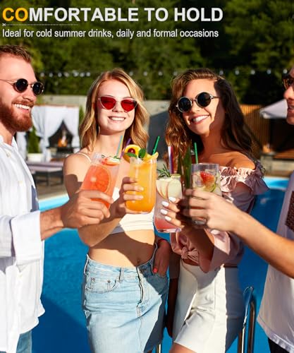 16oz Drinking Glasses Set of 8 - Lead-Free Crystal Tall Water Glassware, Durable & Stackable