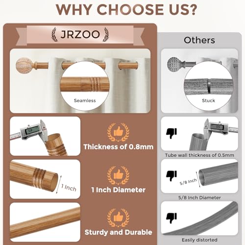 Adjustable Heavy Duty Curtain Rod, 30 to 88 Inch Rustic Wood Grain Finish