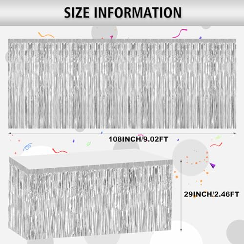2-Pack Silver Foil Fringe Table Skirts - 29.5 x 108 Inch Disposable Decor