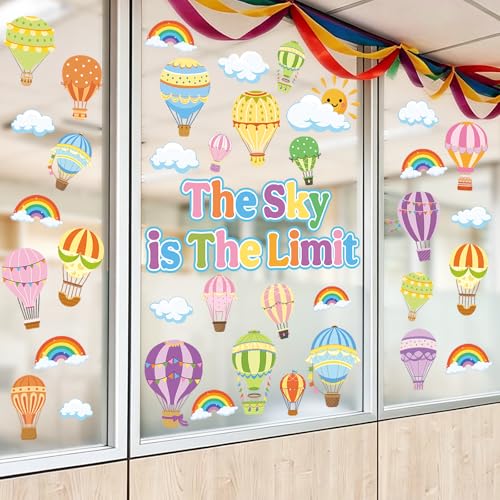 Hot Air Balloon Window Clings - 9 Double-Sided Sheets for Classroom Decor