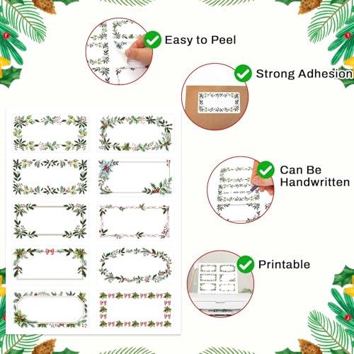 Christmas Address Labels Stickers Printable Mailing Labels - Holly Design, 200 pcs