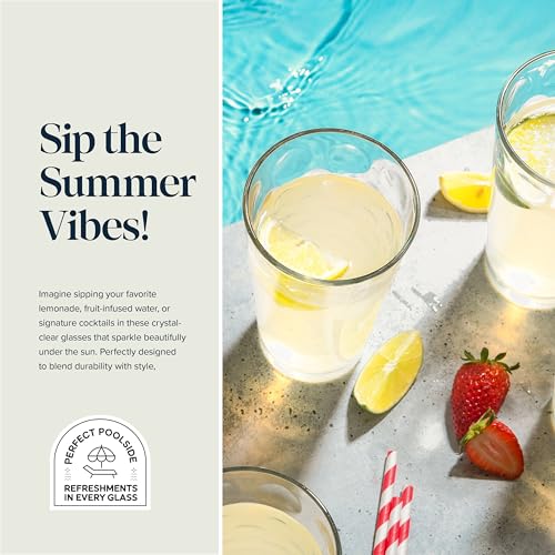 Modern Highball Glasses Set of 10 - 17 Oz. Elegant Drinkware for Water, Juice, Cocktails