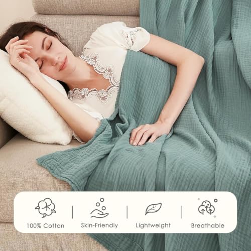 EMME 100% Cotton Muslin Throw Blanket - 4-Layer Soft Gauze (Teal, 50"x71")