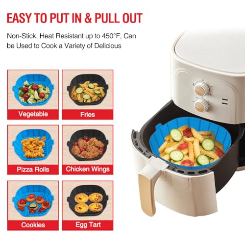 Xabzhzn Blue & Black Silicone Air Fryer Liners for 2-3 Qt Small Air Fryers - Reusable Non-Stick Basket Set