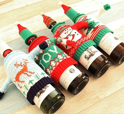 Gawertoy 4-Pack Christmas Wine Bottle Covers & Hats Set – Festive Ugly Sweater Style
