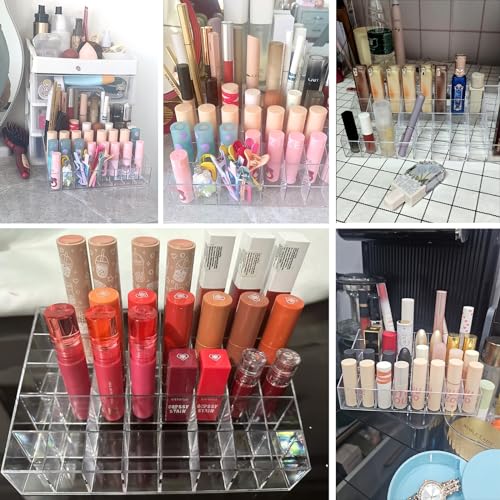 40 Slots Lipstick Organizer - Clear Acrylic Makeup Storage Case with Lip Gloss & Lipstick Holders