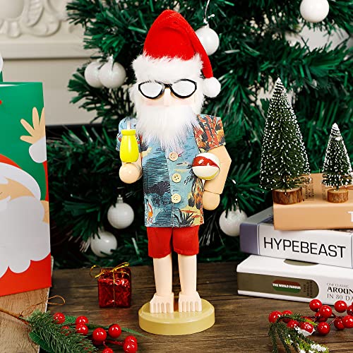 14-Inch Wooden Nutcracker Santa in Hawaii Beach Summer Vacation - Holiday Decor