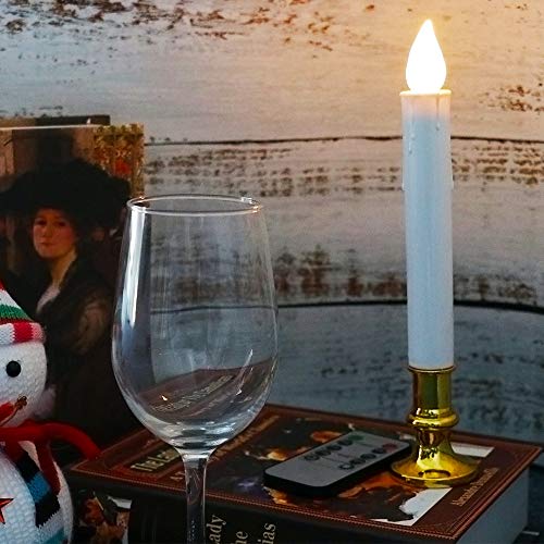 Wondise 8-Pack Flameless Window Taper Candles with Remote & Timer (5-Gold) - White Pillar LED Candles