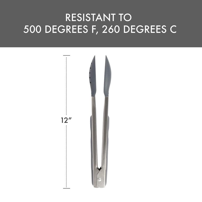 Dexas Spoon & Strain Tongs with Gravity open & Close Operation, 12", Gray