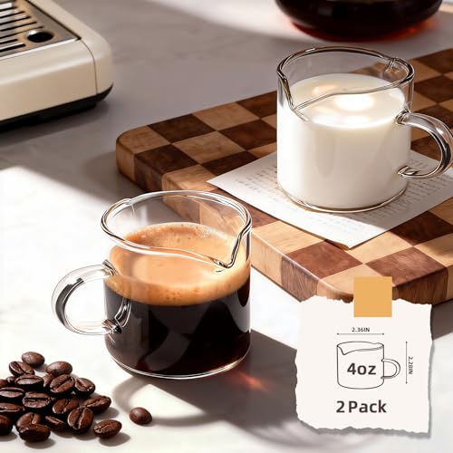 4oz Glass Espresso Cups Set of 2 with Handle and Spout