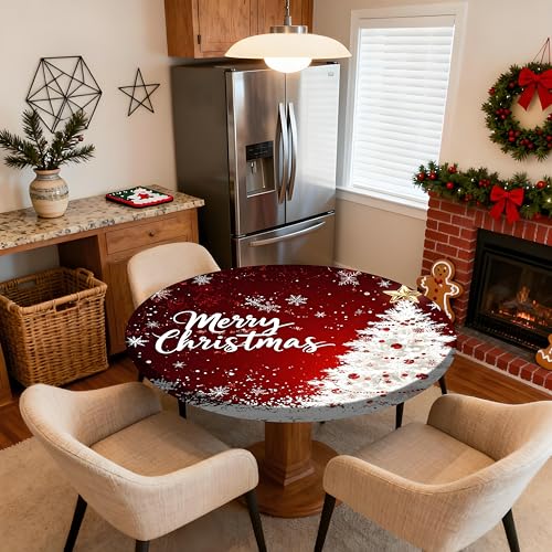 Pardick 42 Inch Christmas Tree Snowflake Fitted Waterproof Tablecloth Holiday Decor