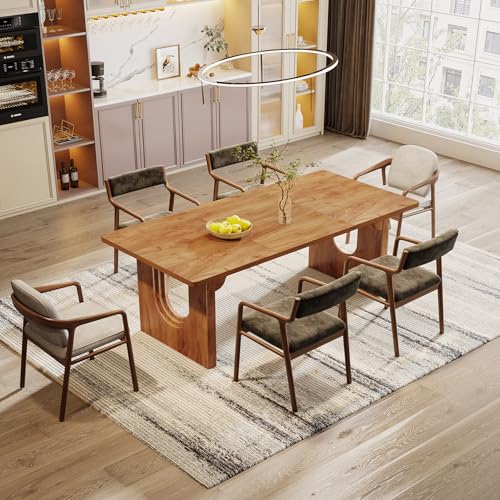 71-Inch Rectangular Dining Table, Rustic Brown Wood Kitchen Table for 8