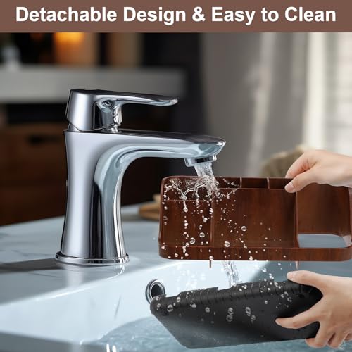7-Slot Wood Bathroom Toothbrush Holder with Drain Holes - Countertop Organizer