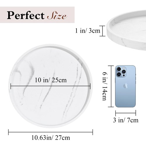 Luxspire Turntable Lazy Susan for Table Top, Marble Round Tray 10.63 inch, Lazy Susan for Cabinet Dining Table Kitchen Pantry, Rotating Bathroom Countertop Organizer, Gravel White