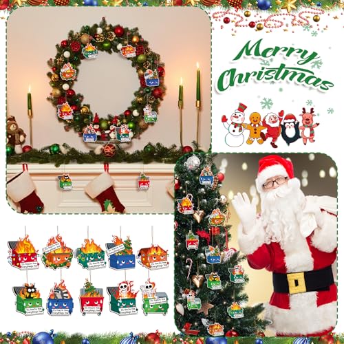 Syhood 10pcs Christmas Dumpster Fire Ornaments - Funny Wooden Holiday Decor