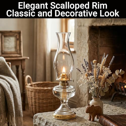 Clear Glass Oil Lamp Chimney - 8.3" Wave Top Hurricane Shade, 3" Fitter
