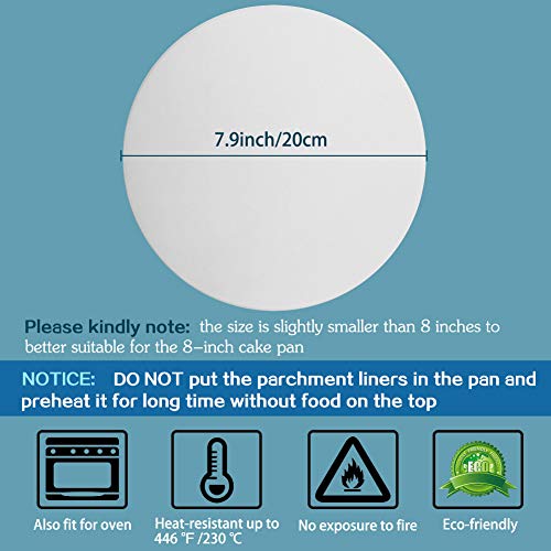 8 Inch Non-Stick Parchment Paper Rounds - 100 Pack Pre-Cut Baking Circles