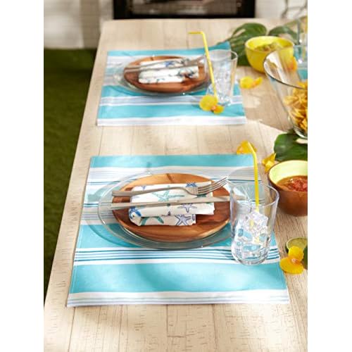 DII Summer Stripe Outdoor Tabletop Collection, Multi-use, Machine Washable, Reversible Placemat Set, 13x19, Beach House