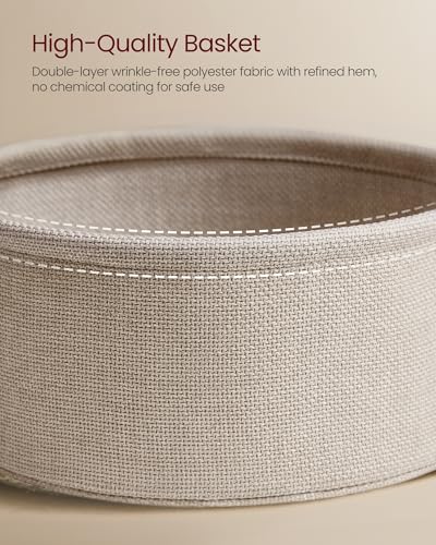 Small Round Side End Table with Fabric Storage Basket, Modern Nightstand