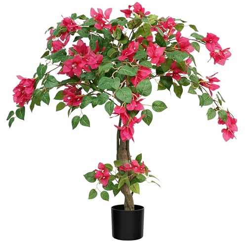 Artificial Bougainvillea Tree with Pink Silk Flowers - 3FT Tall Faux Plant for Indoor & Outdoor Decor